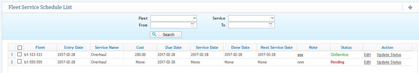 Service Schedule List